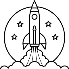 Rocket Launch Line Art Vector Illustration