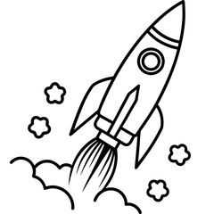 Rocket Launch Line Art Vector Illustration