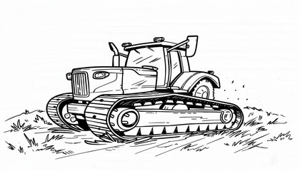 A powerful tracked tractor tackles rough terrain. Ideal for coloring books, activity pages, or farm-themed designs.