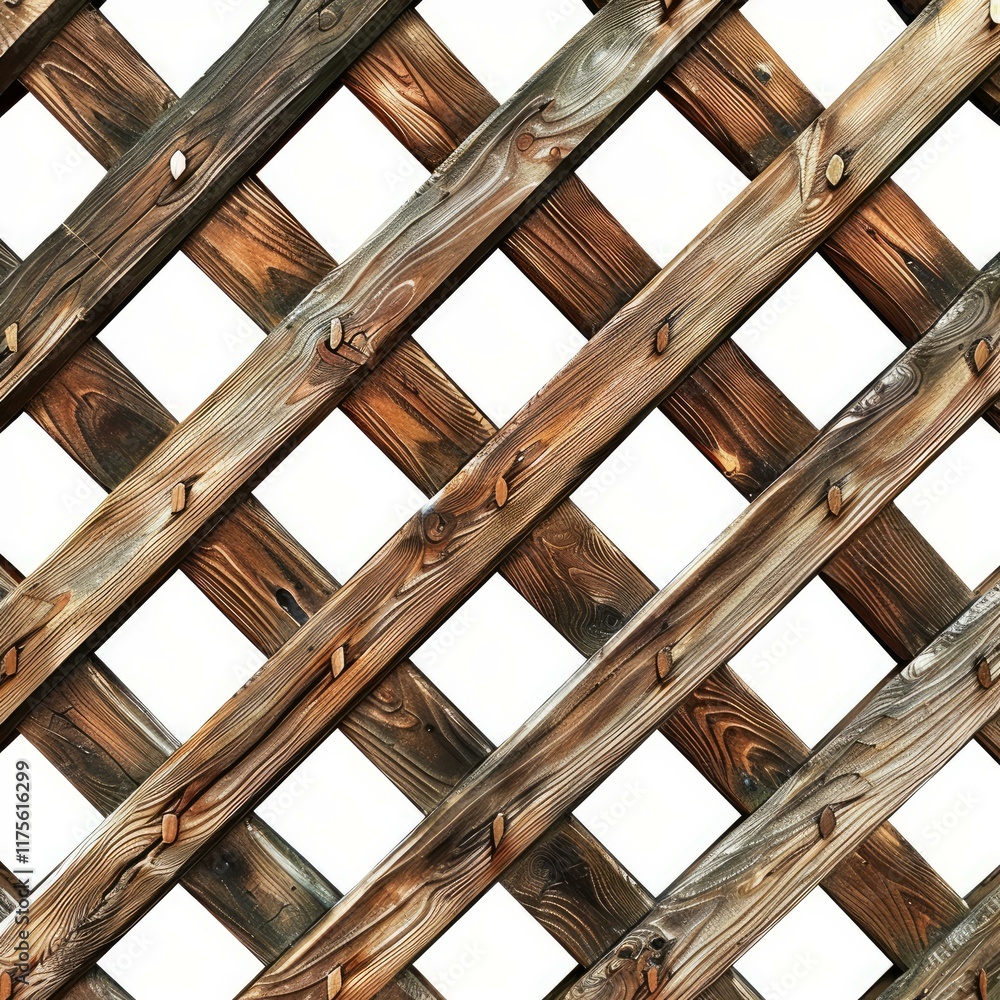 Aufkleber wooden planks forming a lattice structure, creating a repeating diamond pattern, isolated on a white