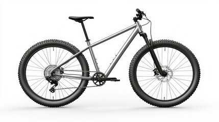 Silver Mountain Bike Displayed on White Background