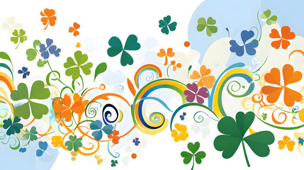 Fototapeta premium Colorful illustration of swirling clovers and vibrant patterns, evoking joy