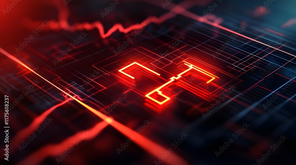 Aufkleber abstract red neon circuit design data flow