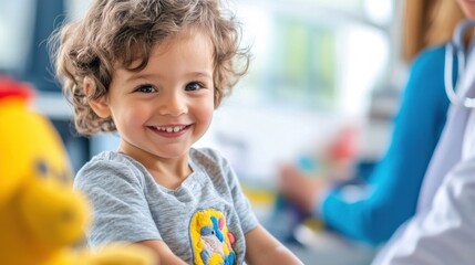 Obraz premium child health services, pediatricians attending to children in a playful and colorful clinic, fostering comfort and care