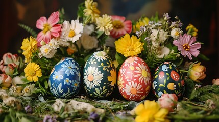 Cheerful Easter eggs and floral accents in a harmonious table design