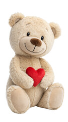 Obraz premium Cute beige teddy bear holding a red heart isolated on a transparent background