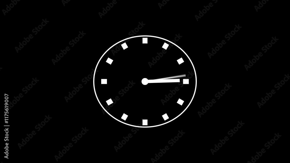 Poster clock icon with moving arrows in 12 hour . stopwatch animation.