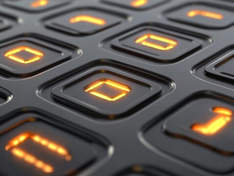 An Illuminated numeric keypad with glowing orange numbers on sleek surface
