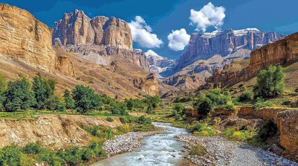 Majestic Mountain River Valley Landscape