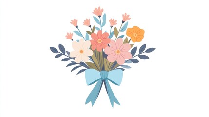 Pastel floral bouquet tied with ribbon, celebration