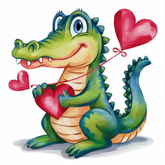 Fototapeta premium Cute Alligator Valentine Watercolor Clipart illustration