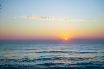 The beautiful of sunset sky on the beach for background.
