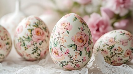 Fototapeta premium Highly detailed floral patterns on Easter eggs in a soft and elegant setting