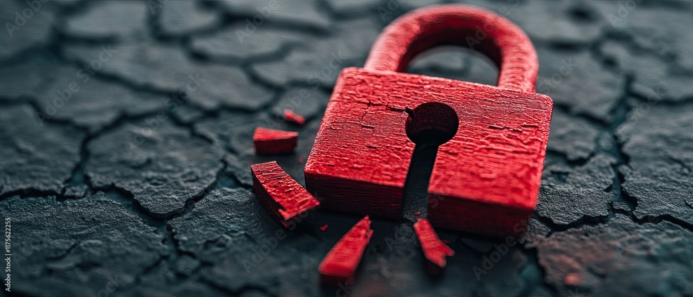 Poster a close-up image of a red padlock on a cracked surface, symbolizing security and vulnerability.