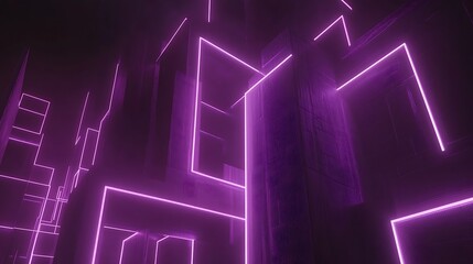 Fototapeta premium Abstract Purple Neon Geometric Cityscape Design