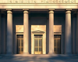 Obraz premium Majestic Classical Building Entrance with Golden Doors