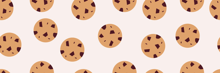American Cookie seamless pattern. Biscuit with crips. Sweet pastry print for cafe and bakery. Vector