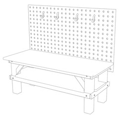 Workbench Line Art Vector Illustration on White Background. Functional and Detailed Design for Workshops, DIY, and Crafting
