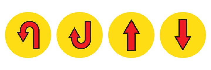 Signs No U Turn. Warning Road Signs. Red, Black, and White Vector Icons