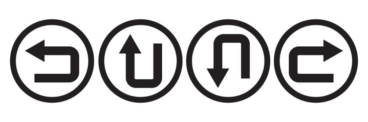 Arrows Showing Road Traffic. Prohibitory Road Signs. Vector Icons. No U-Turn, No Left and Right Turn, One-Way Traffic, and No Entry. EPS 10.