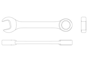 Wrench Line Art Vector Illustration on White Background. Precise Tool Design for Industrial Use, Maintenance, and Repairs