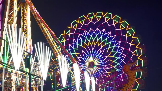 Giant Ferris wheel at Mumbai festival, carnival fair theme, India