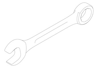 Wrench Line Art Vector Illustration on White Background. Precise Tool Design for Industrial Use, Maintenance, and Repairs