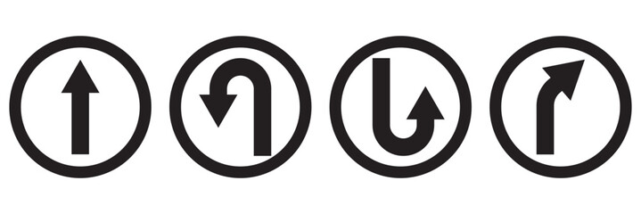 Simple black arrows of various shapes and directions on a white background.