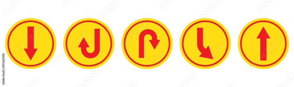 Poster u turn arrow symbol icon set. direction icon set. go straight this way one way only u turn left and 