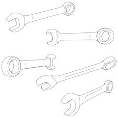 Wrench Line Art Vector Illustration on White Background. Precise Tool Design for Industrial Use, Maintenance, and Repairs