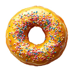 Delicious Doughnut Decorated With Colorful Sprinkles on Glossy Surface