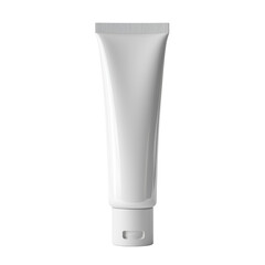 Minimalistic design of white cosmetic tube on transparent or white background showing modern packaging for products such as creams, lotions or gels.