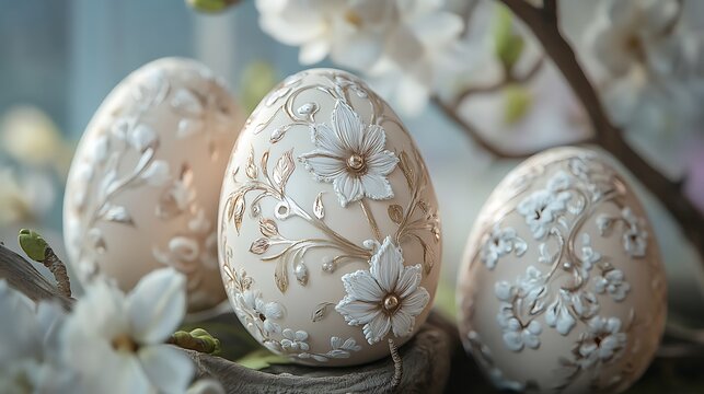 Generative design of Easter eggs with harmonious floral patterns in an elegant setting