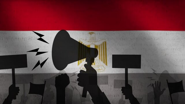 People protesting in Egypt concept 4k animation with waving flag and shapes.
