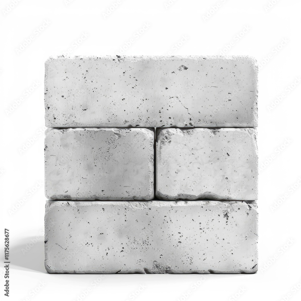 Poster four concrete blocks forming a small wall, isolated on a white background, creating a simple yet str