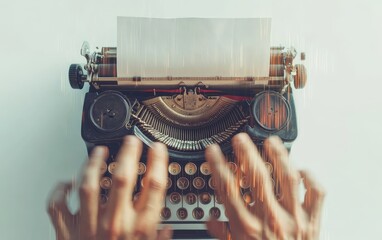A vintage typewriter with hands typing, capturing the essence of writing and creativity.