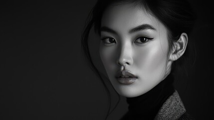 Fototapeta premium Portrait of a woman with long hair looking directly at the camera