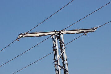Power electric pole with wires