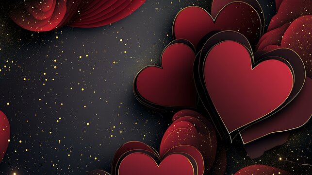 Valentine's Day banner with a paper-cut style featuring layered hearts and golden sparkles