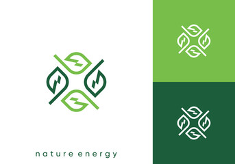 green energy logo. leaf with lightning combination symbol vector design