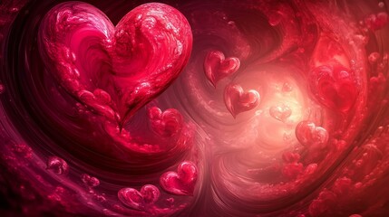 Swirling hearts in varying shades of red and pink, creating a festive Valentine's composition