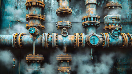 The rusty iron valve on the old metal pipe hints at a bygone era of industrial might, perhaps from an ancient machine in a forgotten corner of a Nepalese factory