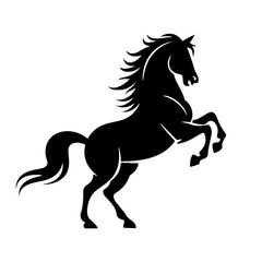 Elegant Black Horse Silhouette – Rearing Pose Vector Illustration