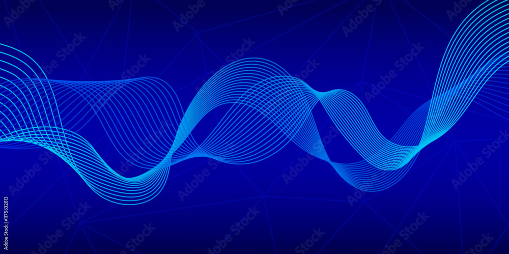 Aufkleber blue futuristic background with dynamic wave of many lines.
