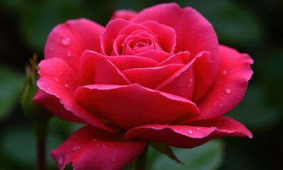 Vibrant pink rose flower with dew drops