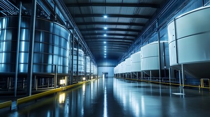 Obraz premium Large Precision Marked Water Storage Tank in Industrial Factory Setting