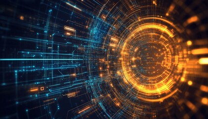 Obraz premium Futuristic Digital Network Tunnel Abstract Tech Background