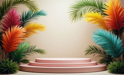 Vibrant tropical stage with colorful foliage.