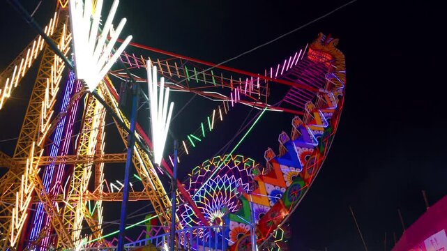 Giant Ferris wheel at Mumbai festival, carnival fair theme, India