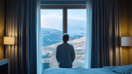 Single person gazing thoughtfully through a window, reflecting on solitude and introspection, capturing the essence of personal contemplation and inner peace.